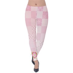 Sakura Flower Floral Pink Star Plaid Wave Chevron Velvet Leggings by Mariart