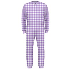 Plaid Purple White Line Onepiece Jumpsuit (men)  by Mariart