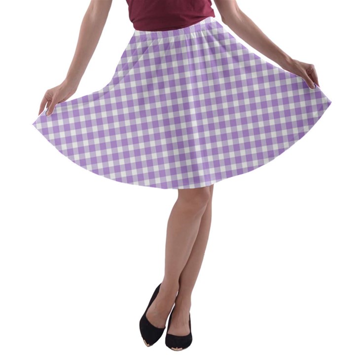 Plaid Purple White Line A-line Skater Skirt