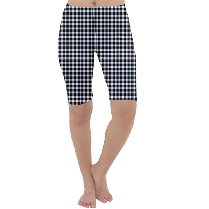 Plaid Black White Line Cropped Leggings 