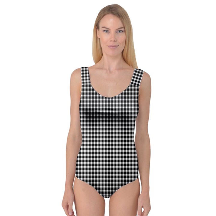 Plaid Black White Line Princess Tank Leotard 