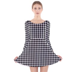 Plaid Black White Line Long Sleeve Velvet Skater Dress by Mariart