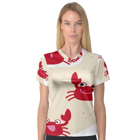 Sand Animals Red Crab Women s V-neck Sport Mesh Tee by Mariart