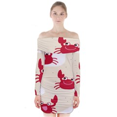 Sand Animals Red Crab Long Sleeve Off Shoulder Dress