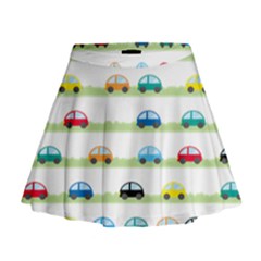 Small Car Red Yellow Blue Orange Black Kids Mini Flare Skirt by Mariart