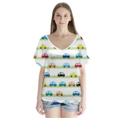 Small Car Red Yellow Blue Orange Black Kids Flutter Sleeve Top by Mariart