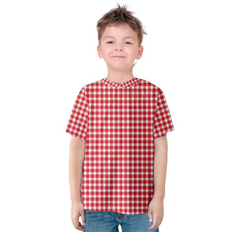 Plaid Red White Line Kids  Cotton Tee by Mariart