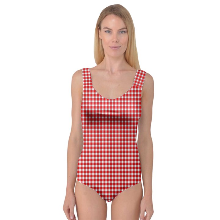 Plaid Red White Line Princess Tank Leotard 