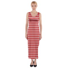 Plaid Red White Line Fitted Maxi Dress by Mariart