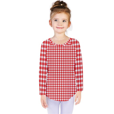 Plaid Red White Line Kids  Long Sleeve Tee by Mariart