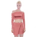 Plaid Red White Line Off Shoulder Top with Skirt Set View1