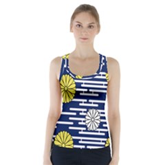 Sunflower Line Blue Yellpw Racer Back Sports Top by Mariart