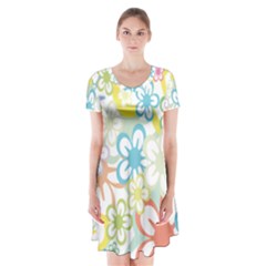 Star Flower Rainbow Sunflower Sakura Short Sleeve V-neck Flare Dress