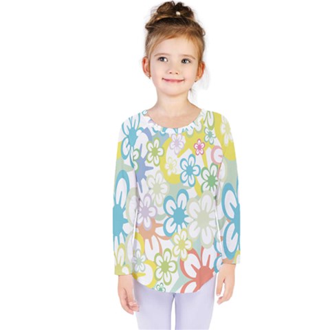 Star Flower Rainbow Sunflower Sakura Kids  Long Sleeve Tee by Mariart