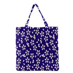 Star Flower Blue White Grocery Tote Bag by Mariart