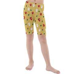 Tulip Sunflower Sakura Flower Floral Red White Leaf Green Kids  Mid Length Swim Shorts by Mariart