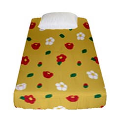 Tulip Sunflower Sakura Flower Floral Red White Leaf Green Fitted Sheet (single Size) by Mariart