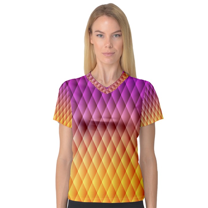 Triangle Plaid Chevron Wave Pink Purple Yellow Rainbow Women s V-Neck Sport Mesh Tee