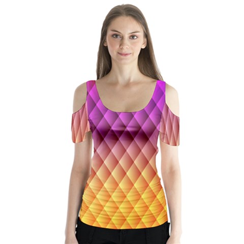 Triangle Plaid Chevron Wave Pink Purple Yellow Rainbow Butterfly Sleeve Cutout Tee  by Mariart