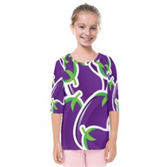 Vegetable Eggplant Purple Green Kids  Quarter Sleeve Raglan Tee