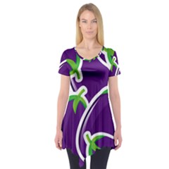 Vegetable Eggplant Purple Green Short Sleeve Tunic 