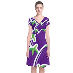 Vegetable Eggplant Purple Green Short Sleeve Front Wrap Dress