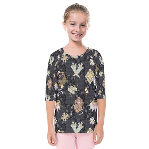 Traditional Music Drum Batik Kids  Quarter Sleeve Raglan Tee by Mariart