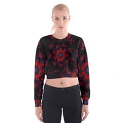 Fractal Abstract Blossom Bloom Red Cropped Sweatshirt by Nexatart