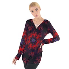 Fractal Abstract Blossom Bloom Red Women s Tie Up Tee by Nexatart