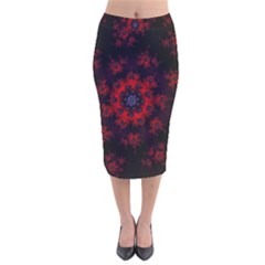 Fractal Abstract Blossom Bloom Red Velvet Midi Pencil Skirt by Nexatart