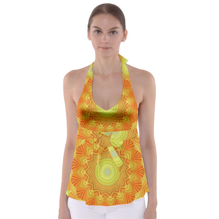 Sunshine Sunny Sun Abstract Yellow Babydoll Tankini Top