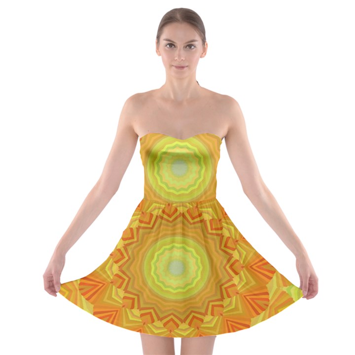 Sunshine Sunny Sun Abstract Yellow Strapless Bra Top Dress