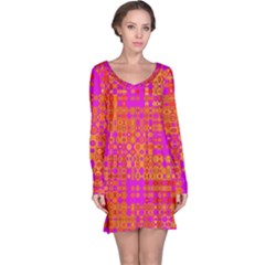 Pink Orange Bright Abstract Long Sleeve Nightdress by Nexatart