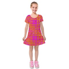 Pink Orange Bright Abstract Kids  Short Sleeve Velvet Dress by Nexatart