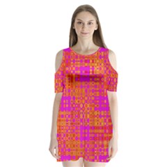 Pink Orange Bright Abstract Shoulder Cutout Velvet  One Piece by Nexatart