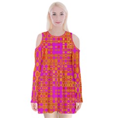 Pink Orange Bright Abstract Velvet Long Sleeve Shoulder Cutout Dress by Nexatart