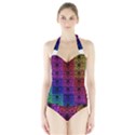 Rainbow Grid Form Abstract Halter Swimsuit View1