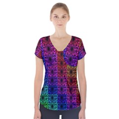 Rainbow Grid Form Abstract Short Sleeve Front Detail Top by Nexatart