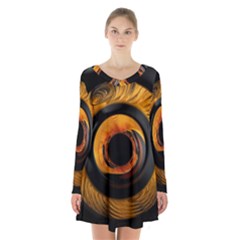 Fractal Pattern Long Sleeve Velvet V-neck Dress by Nexatart