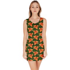 Background Wallpaper Flowers Green Sleeveless Bodycon Dress