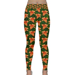 Background Wallpaper Flowers Green Classic Yoga Leggings by Nexatart