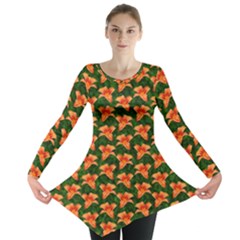 Background Wallpaper Flowers Green Long Sleeve Tunic  by Nexatart