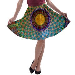 Temple Abstract Ceiling Chinese A-line Skater Skirt by Nexatart