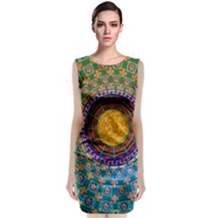 Temple Abstract Ceiling Chinese Sleeveless Velvet Midi Dress by Nexatart