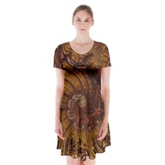 Copper Caramel Swirls Abstract Art Short Sleeve V-neck Flare Dress by Nexatart