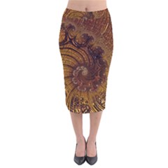 Copper Caramel Swirls Abstract Art Velvet Midi Pencil Skirt by Nexatart