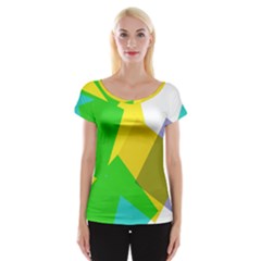 Green Yellow Shapes        Women s Cap Sleeve Top