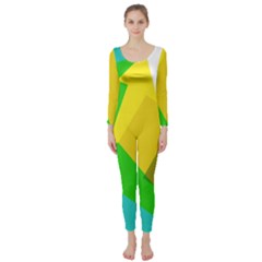 Green Yellow Shapes  Long Sleeve Catsuit by LalyLauraFLM