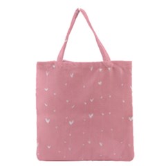 Pink Background With White Hearts On Lines Grocery Tote Bag by TastefulDesigns