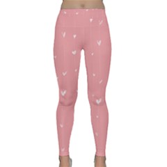 Pink Background With White Hearts On Lines Classic Yoga Leggings by TastefulDesigns